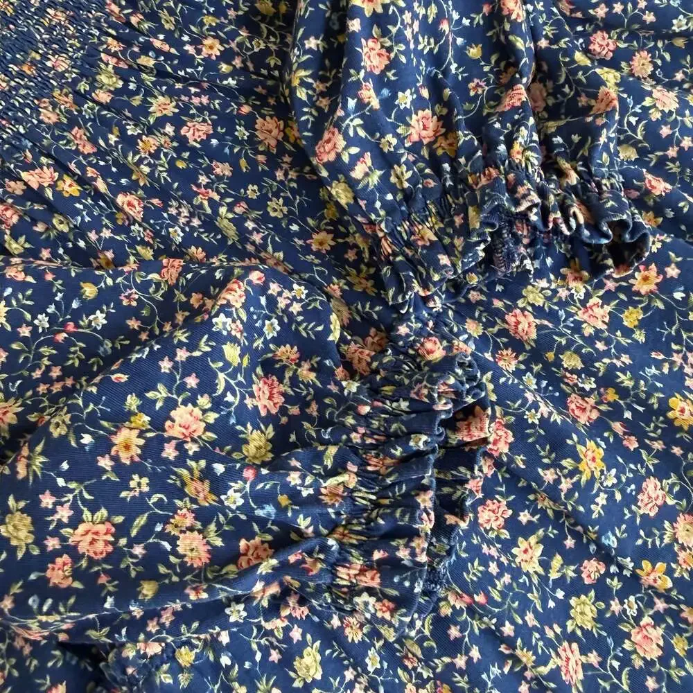 Polo Ralph Lauren Girls XL 16 Navy Floral Smocked Tiered Long-Sleeve Dress
